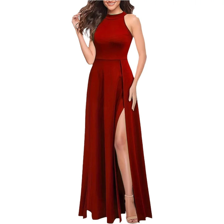 Damen Halterneck Maxikleid | High-Slit Design, Fliessende Silhouette & Eleganter Abendlook