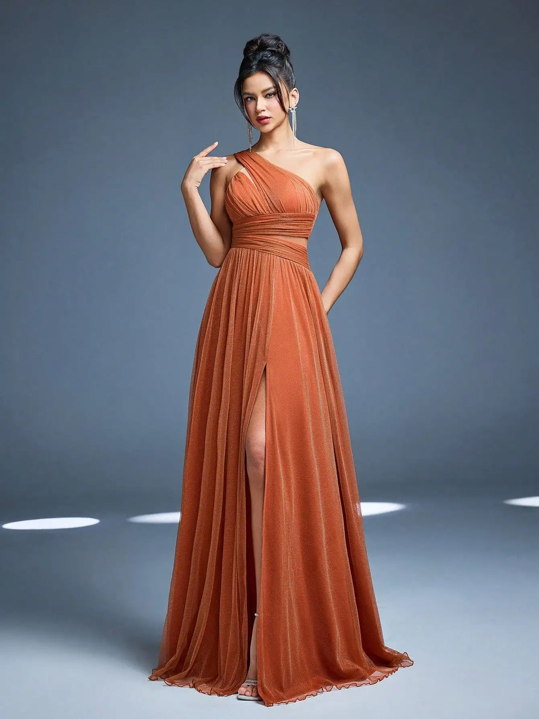 Damen One-Shoulder Plissee-Maxikleid | Drapiertes Design – Fliessende Silhouette, Eleganter Abendlook & Stilvolle Abendmode
