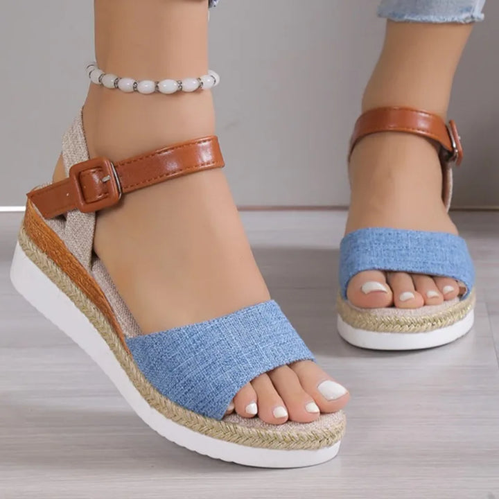 Naisten Ortopediset | Damen Boho Keilsandalen – Leinen, Knöchelriemen & Verspielt