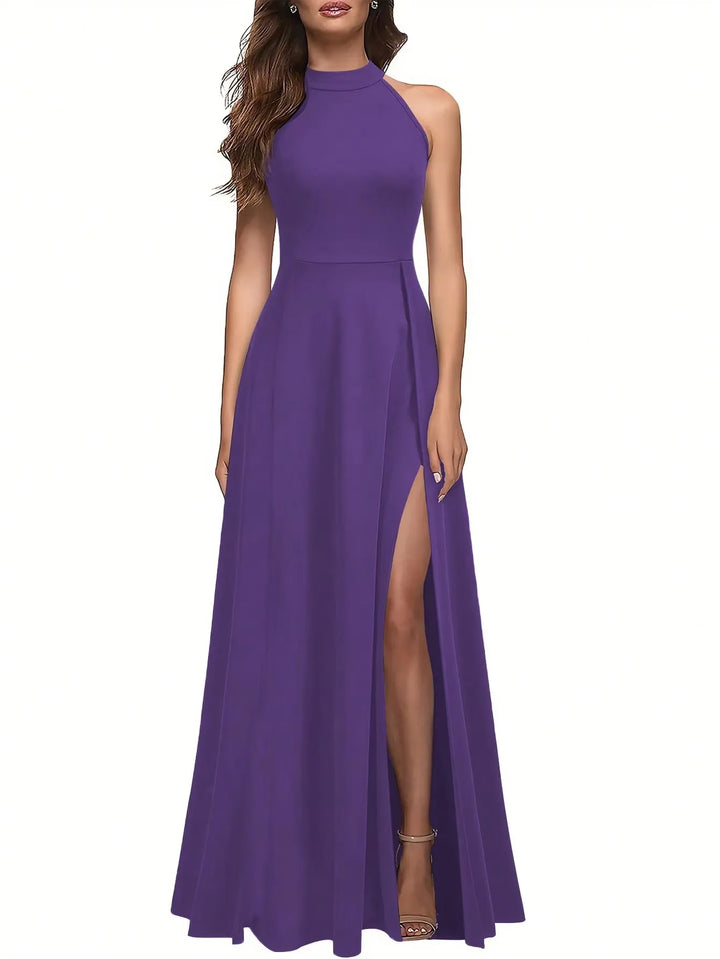 Damen Halterneck Maxikleid | High-Slit Design, Figurbetont, Fliessende Silhouette & Eleganter Abendlook
