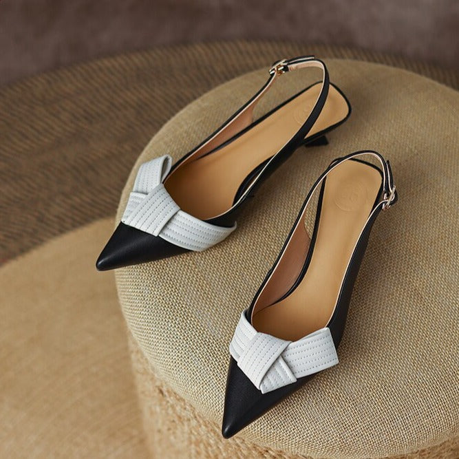 Damen Slingback-Pumps – Spitze Zehenpartie, PU-Leder & Elegant