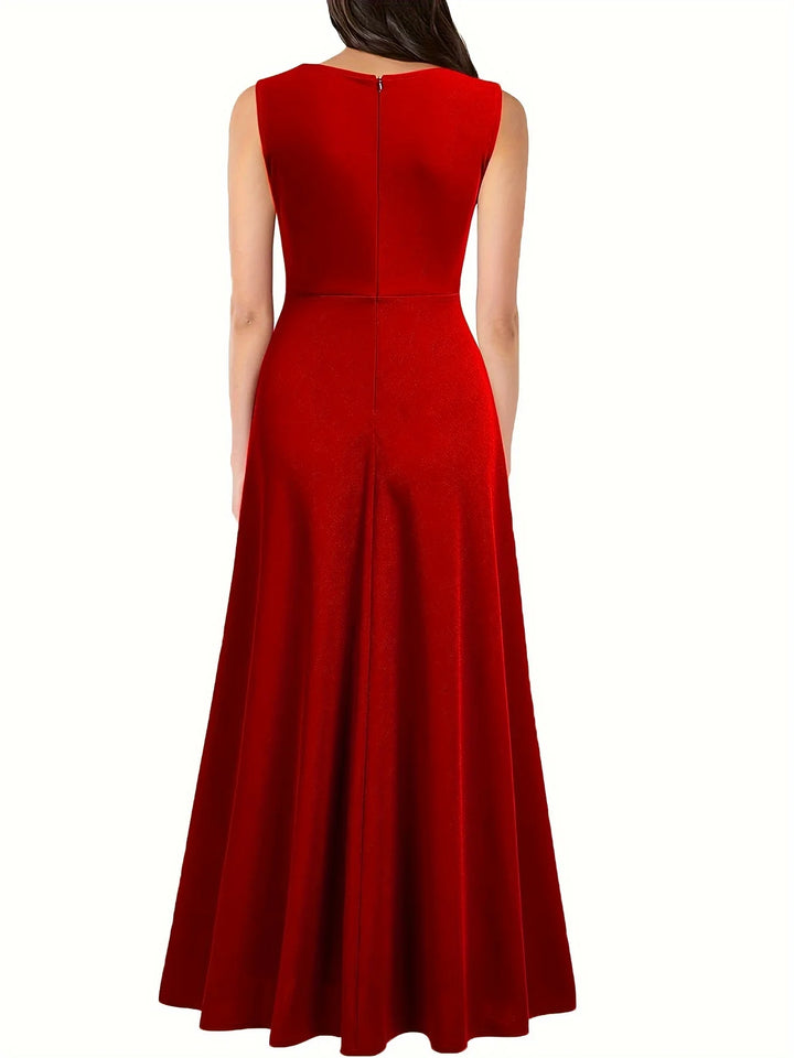 Damen Wickel-Maxikleid | V-Ausschnitt, High-Slit Design, Fliessende Silhouette & Eleganter Abendlook
