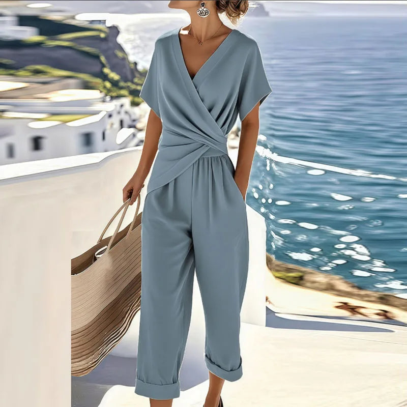 Damen Set | Wickeloptik – Tailleneffekt, Kurzarm & Eleganter Sommer Look