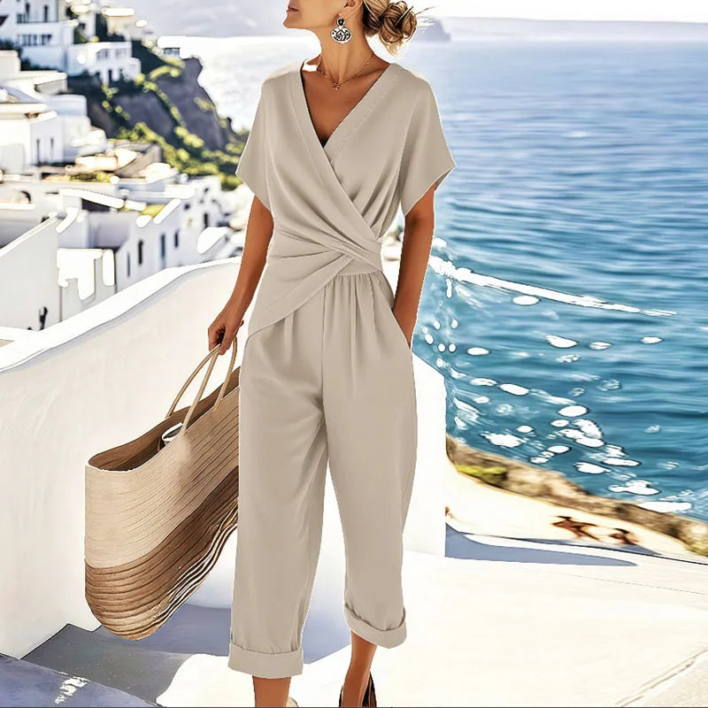 Damen Set | Wickeloptik – Tailleneffekt, Kurzarm & Eleganter Sommer Look