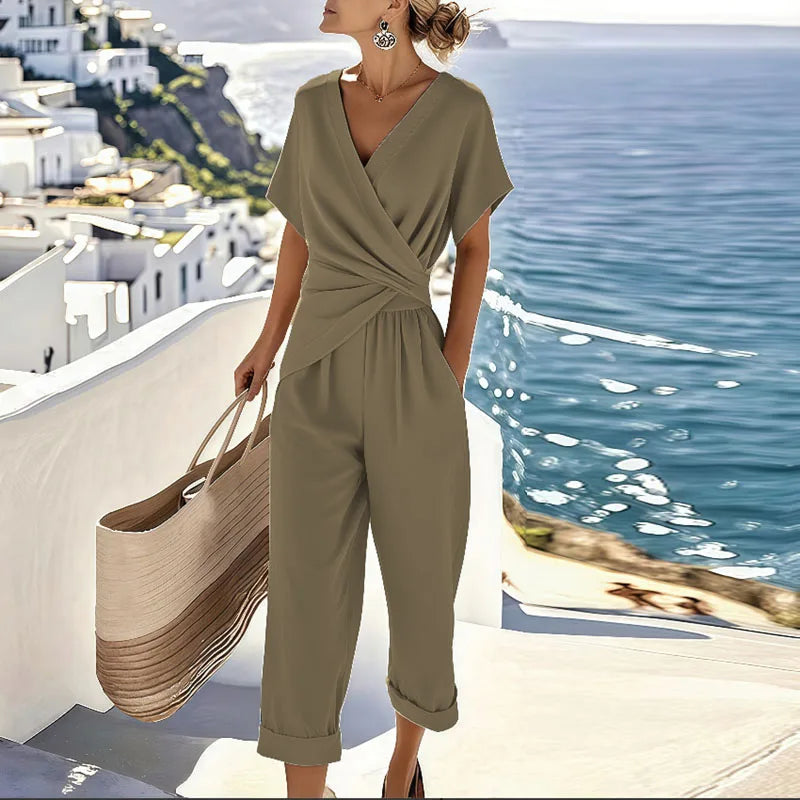 Damen Set | Wickeloptik – Tailleneffekt, Kurzarm & Eleganter Sommer Look