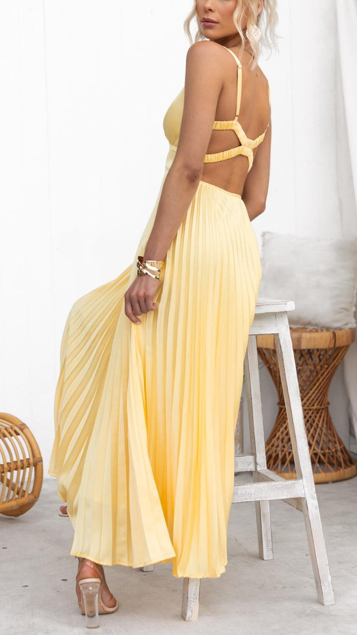 Damen Maxi-Abendkleid – A-Linie, Plissierter Rock, V-Ausschnitt & Leicht