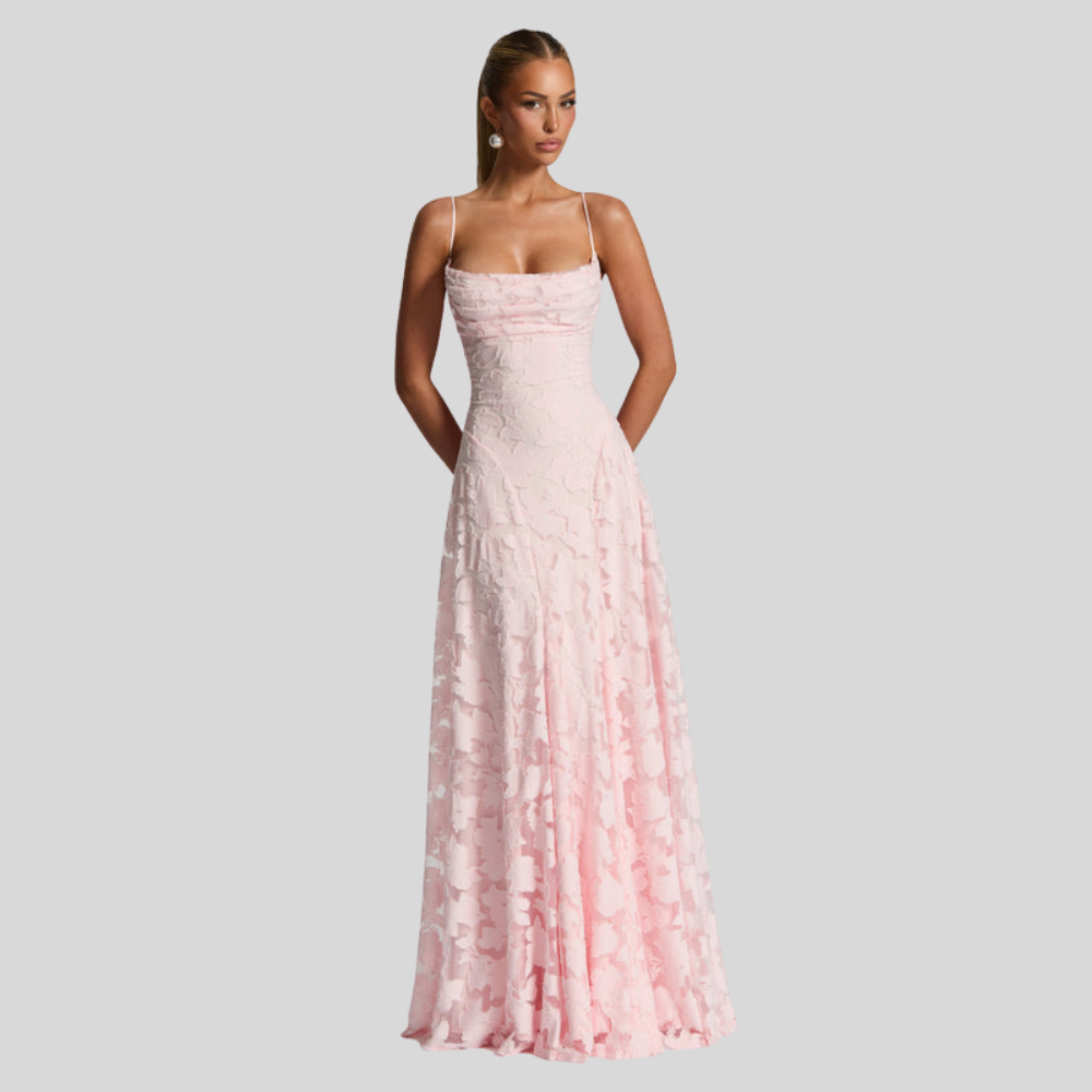 Damen Abendkleid | One-Shoulder-Design, Fliessender Maxischnitt, Strukturmuster & Festlich Elegant