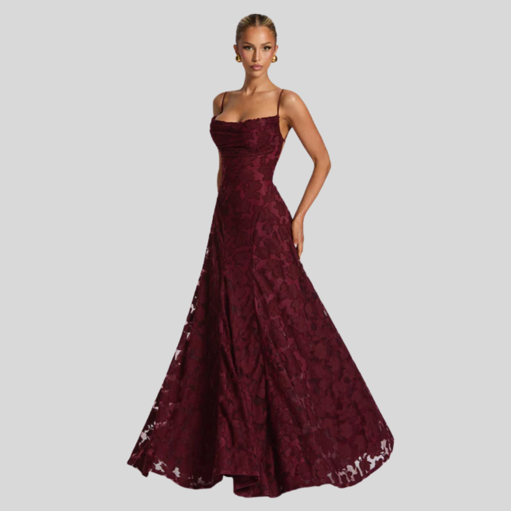 Damen Abendkleid | One-Shoulder-Design, Fliessender Maxischnitt, Strukturmuster & Festlich Elegant