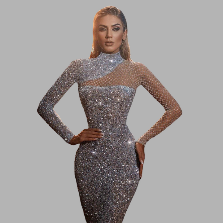 Damen Off-Shoulder Pailletten-Kleid – Tailliert, Gefüttert & Glamourös