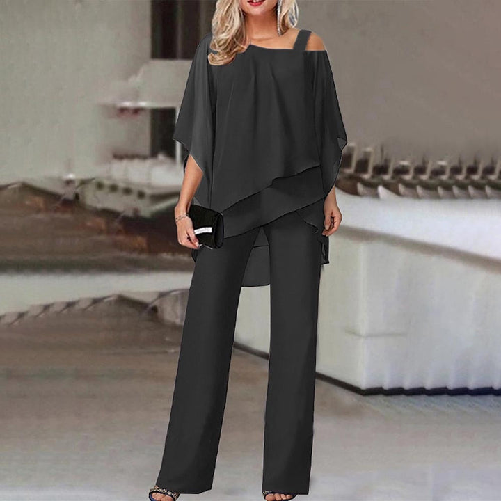 Damen Zweiteiler – Cold-Shoulder-Top, Weite Hose & Elegant