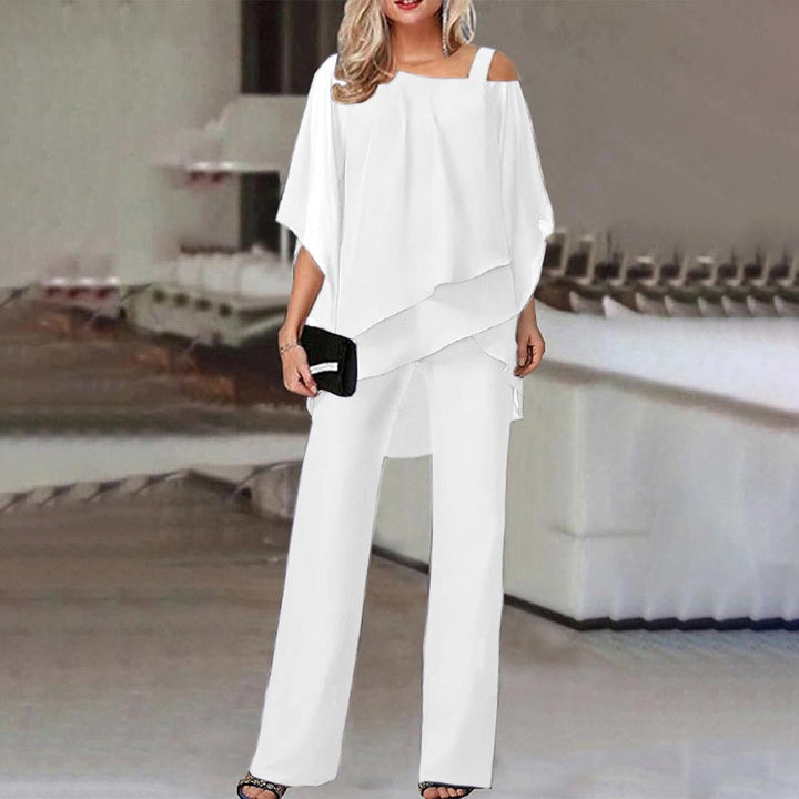 Damen Zweiteiler – Cold-Shoulder-Top, Weite Hose & Elegant