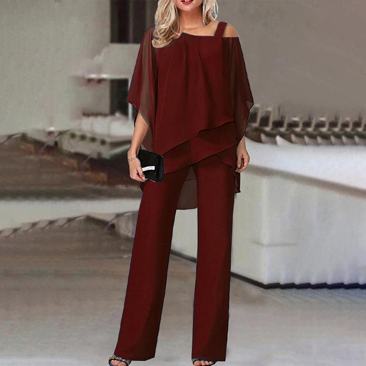 Damen Zweiteiler – Cold-Shoulder-Top, Weite Hose & Elegant