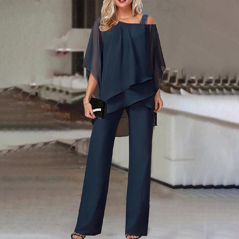 Damen Zweiteiler – Cold-Shoulder-Top, Weite Hose & Elegant
