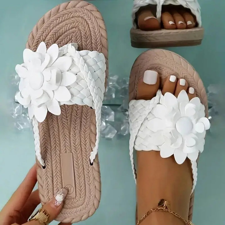 Damen Zehensandalen | Geflochten mit Blumenmuster – Boho Sommersandalen