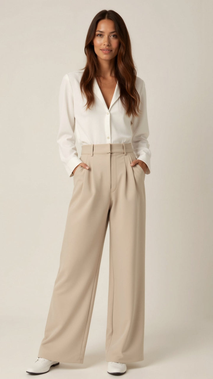 Natascha | Damen Frühjahrs Hochtaillierte Weite Hose