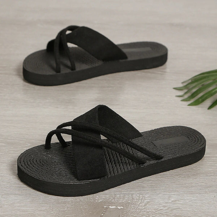 Damen Schwarze Flachsandalen – Rutschfest, Schlicht & Vielseitig