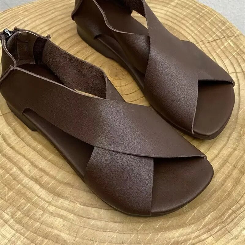 Aida | Damen Ledersandalen – Überkreuzte Riemen, Rutschfest & Elegant