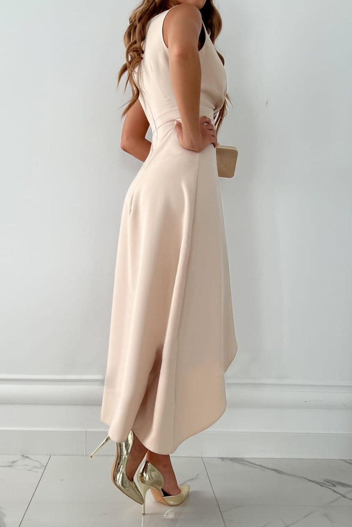 Damen Maxi-Abendkleid – Asymmetrischer Saum, V-Ausschnitt & Festlich Elegant