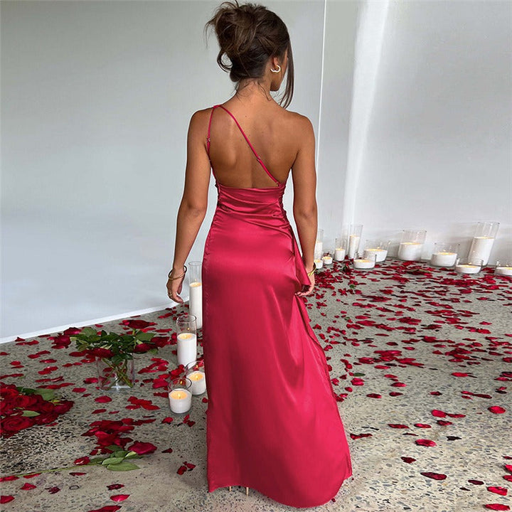 Damen Asymmetrisches Maxi-Abendkleid – Ein-Schulter, Raffung & Figurbetonend