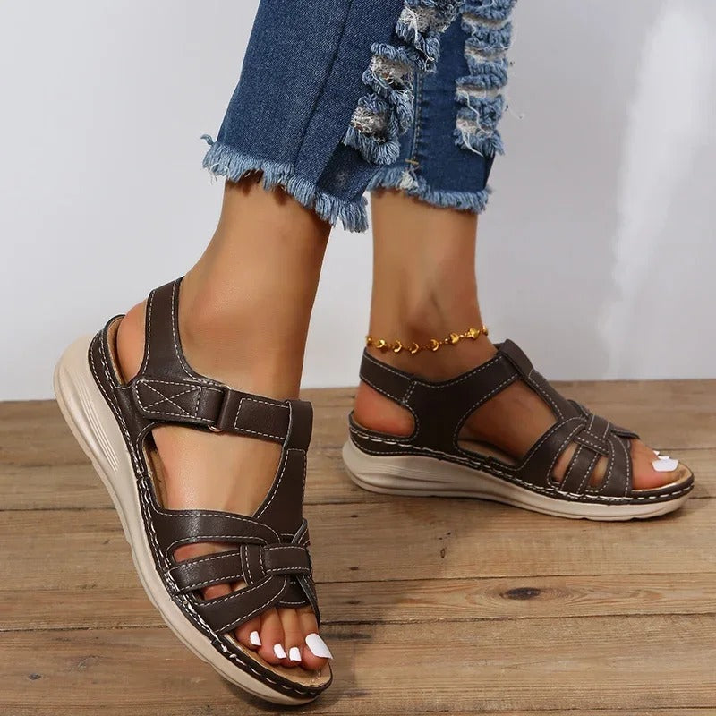 Solegenius | Damen Orthopädische Sandalen – Klettverschluss, Gepolsterte Sohle & Stützend