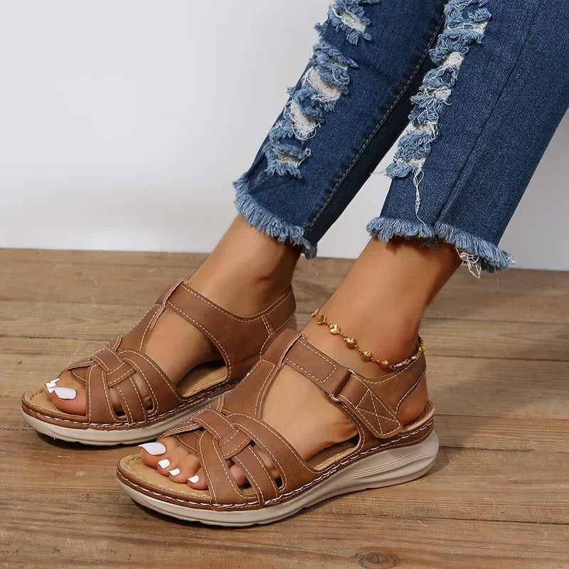 Solegenius | Damen Orthopädische Sandalen – Klettverschluss, Gepolsterte Sohle & Stützend
