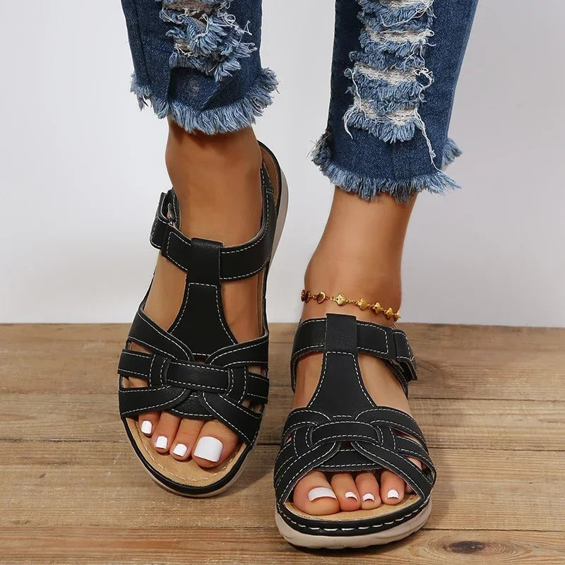 Solegenius | Damen Orthopädische Sandalen – Klettverschluss, Gepolsterte Sohle & Stützend