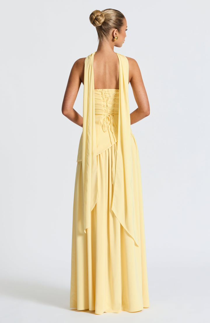 Damen Trägerloses Maxi-Abendkleid – Asymmetrische Taille, Korsett & Hoher Schlitz