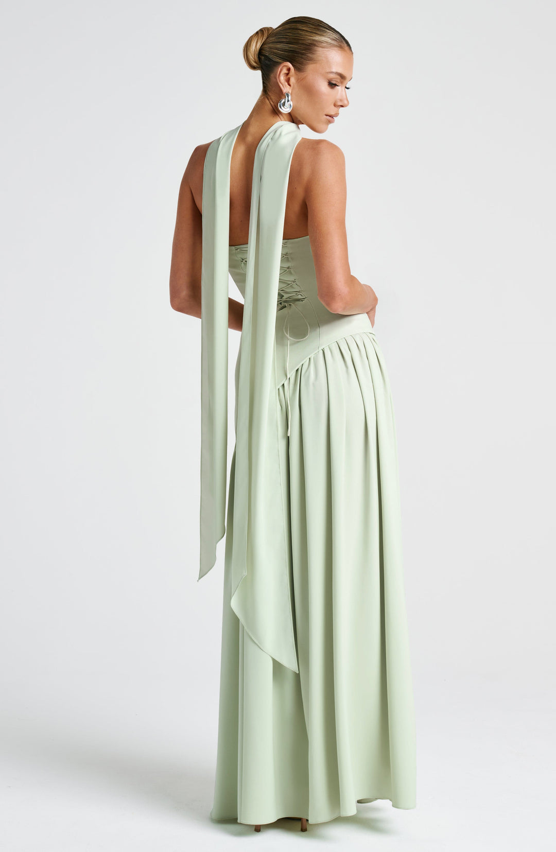 Damen Trägerloses Maxi-Abendkleid – Asymmetrische Taille, Korsett & Hoher Schlitz