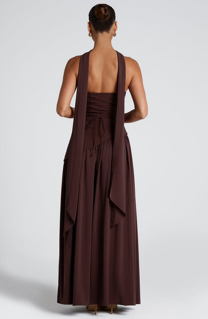 Damen Trägerloses Maxi-Abendkleid – Asymmetrische Taille, Korsett & Hoher Schlitz