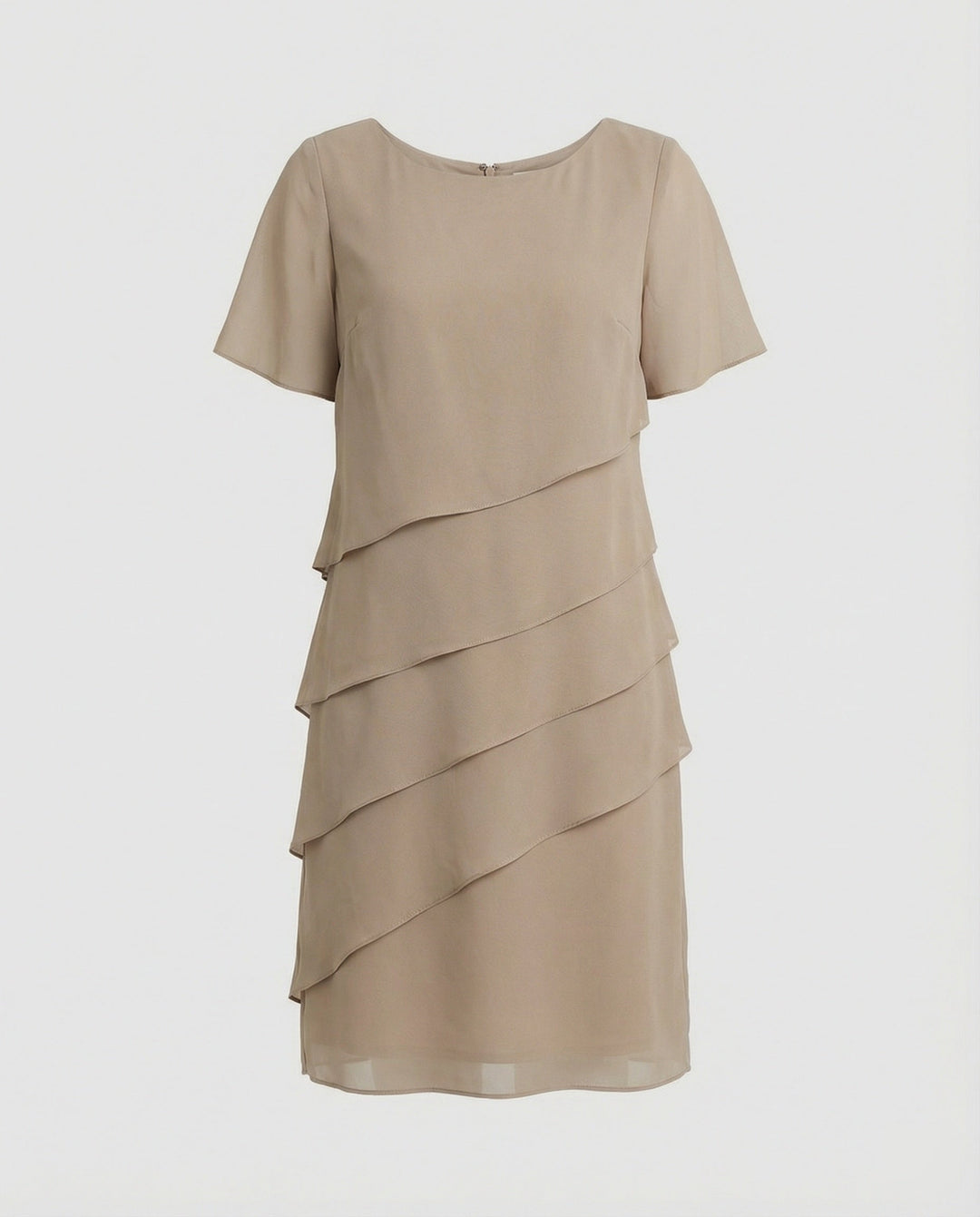 Damen Chiffonkleid – Stufenlagen, Kurzarm & Knielang