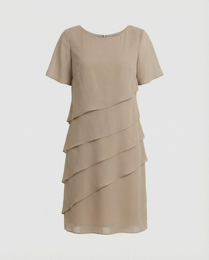 Damen Chiffonkleid – Stufenlagen, Kurzarm & Knielang