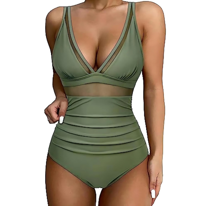 Damen Badeanzug | V-Ausschnitt Design, Mesh-Detail, Figurformend & Moderner Strand Look