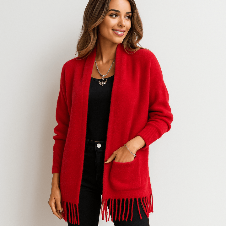 Stilla | Damen Strickjacke – Volant-Ärmel, Dehnbar & Warm für den Alltag