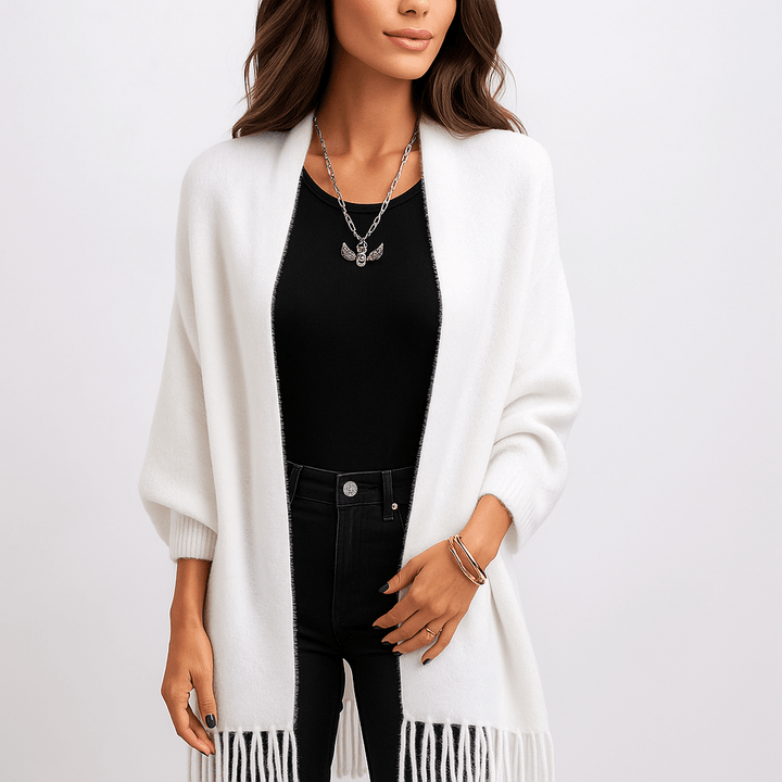 Stilla | Damen Strickjacke – Volant-Ärmel, Dehnbar & Warm für den Alltag