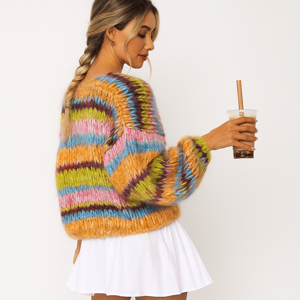 Stilla | Damen Mehrfarbiger Cardigan – Patchwork, Locker & Gemütlich