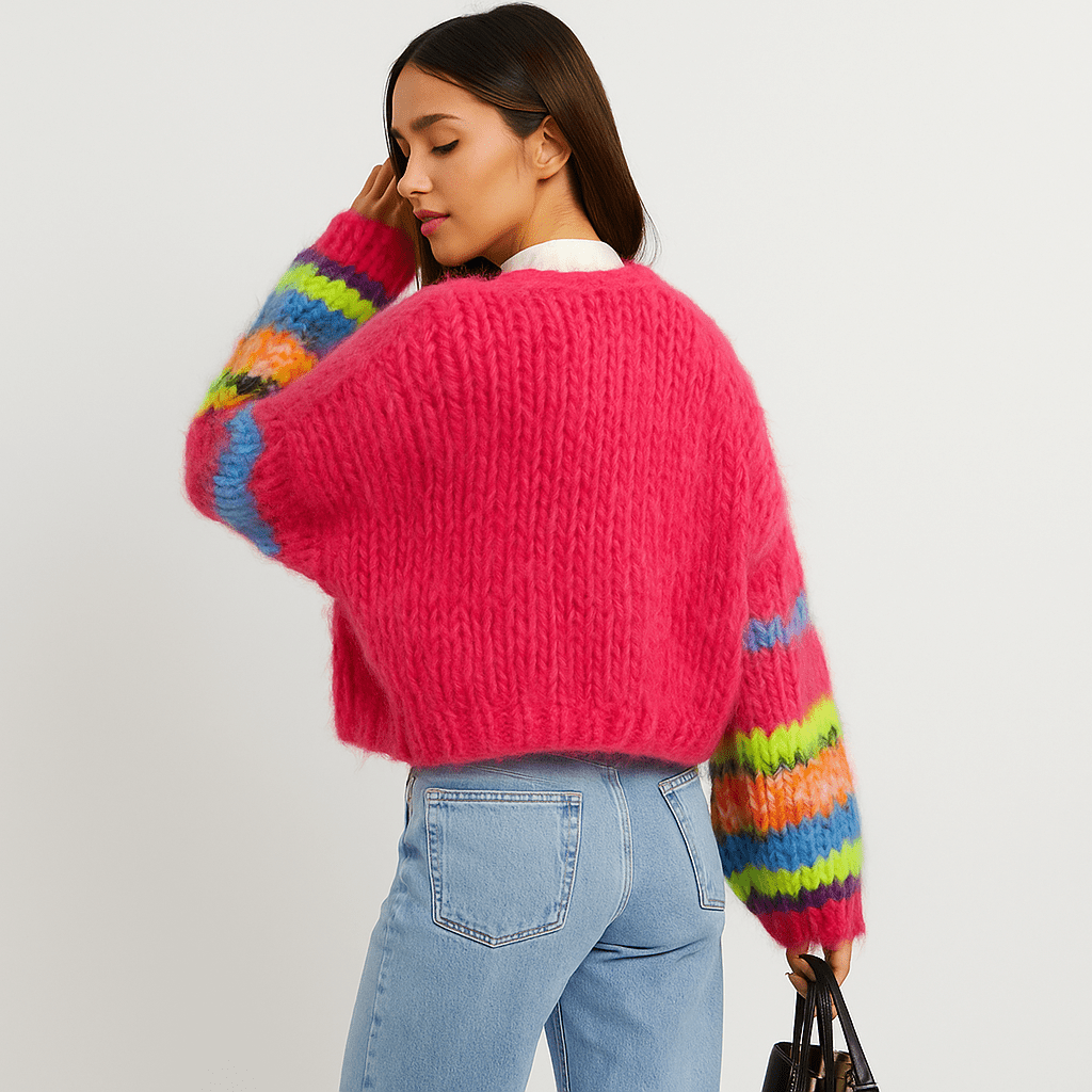 Stilla | Damen Mehrfarbiger Cardigan – Patchwork, Locker & Gemütlich