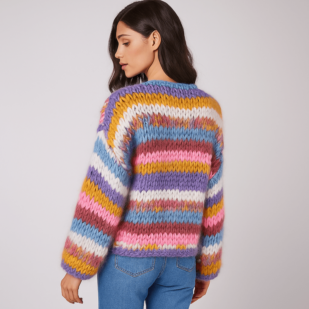 Stilla | Damen Mehrfarbiger Cardigan – Patchwork, Locker & Gemütlich