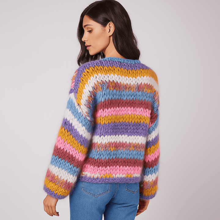 Stilla | Damen Mehrfarbiger Cardigan – Patchwork, Locker & Gemütlich