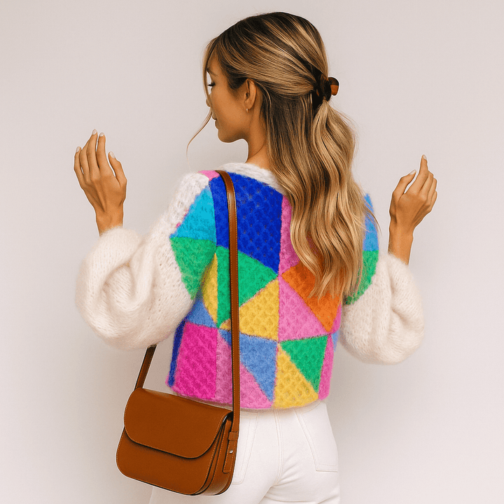 Stilla | Damen Mehrfarbiger Cardigan – Patchwork, Locker & Gemütlich