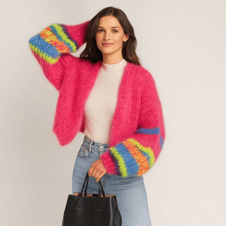 Stilla | Damen Mehrfarbiger Cardigan – Patchwork, Locker & Gemütlich
