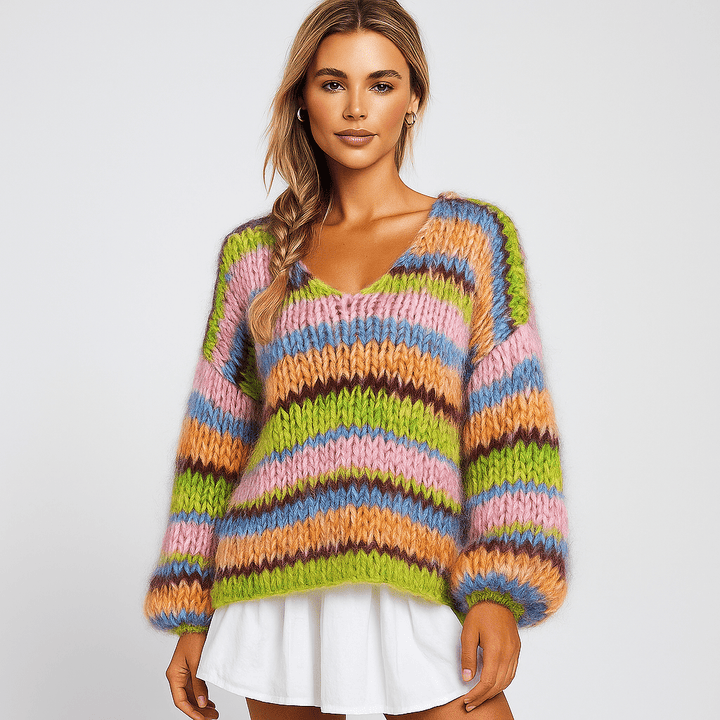 Stilla | Damen Mehrfarbiger Cardigan – Patchwork, Locker & Gemütlich