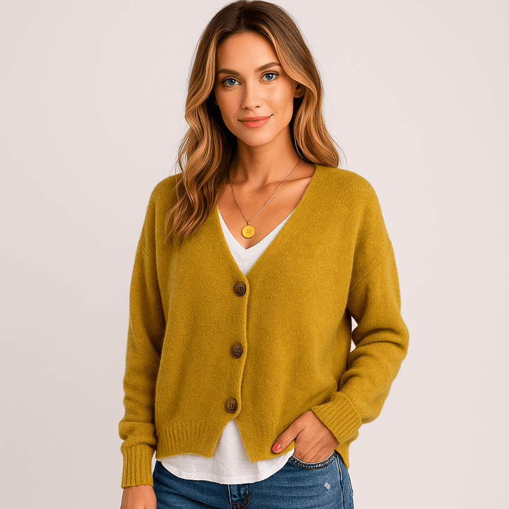 Stilla | Damen Woll-Freizeitshirt – V-Ausschnitt, Knöpfe & Warm