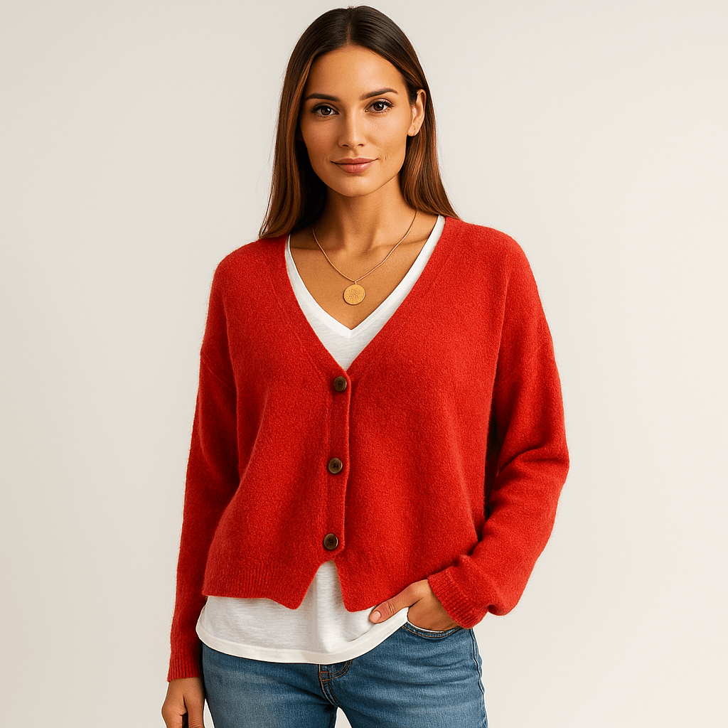 Stilla | Damen Woll-Freizeitshirt – V-Ausschnitt, Knöpfe & Warm