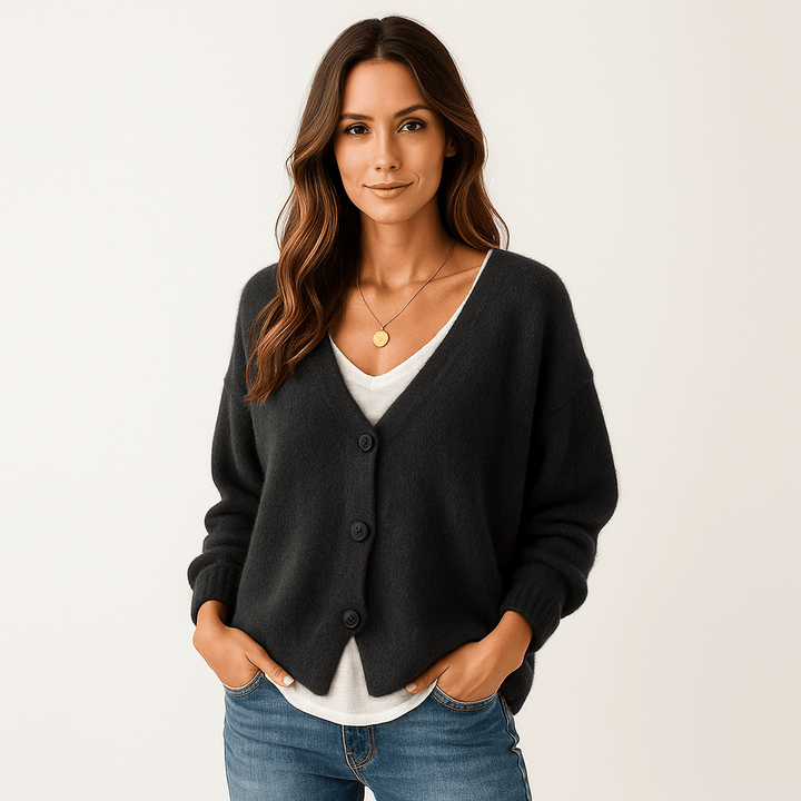 Stilla | Damen Woll-Freizeitshirt – V-Ausschnitt, Knöpfe & Warm
