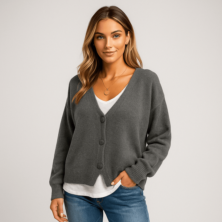 Stilla | Damen Woll-Freizeitshirt – V-Ausschnitt, Knöpfe & Warm